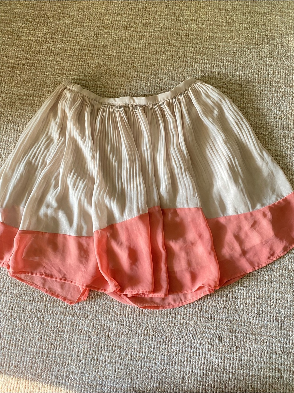 LC Lauren Conrad Two-Tone Pleated Skater Skirt in Cream and Coral